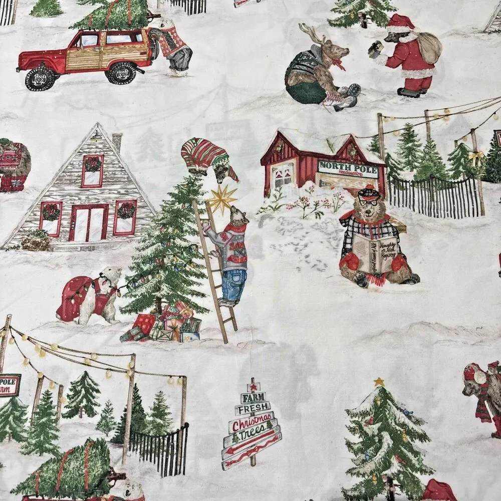Pottery Barn Beary Christmas King Set Organic Cotton Holiday Bears Trees Retired